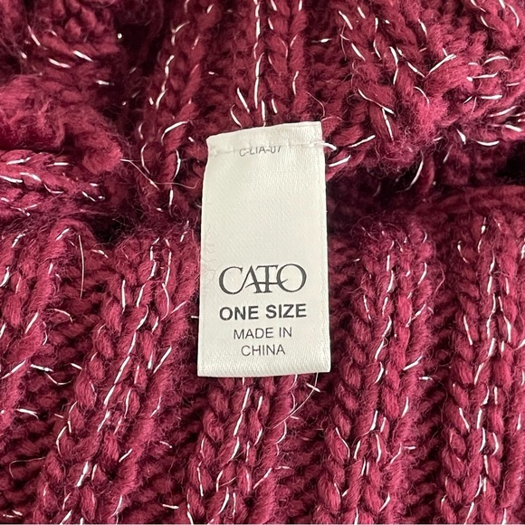 Cato Poncho Sweater One Size Burgundy Metallic Threads Chunky Knit Women Top - Picture 6 of 7
